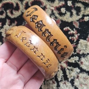 Handcrafted VINTAGE Wooden Name Cuff Bracelets - Personalized Style, Set Of 2